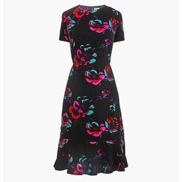 J. Crew Dresses & Skirts - J. Crew Womens Short Sleeve Velvet Flutter Dress 4 Black Raspberry Floral Ruffle
